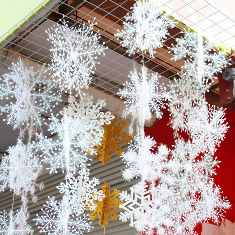 Christmas Snowflakes Plastic Brushed Ornaments Snowflake Tree Hanging Decorations Winter Party Holiday Home Decoration Supplies