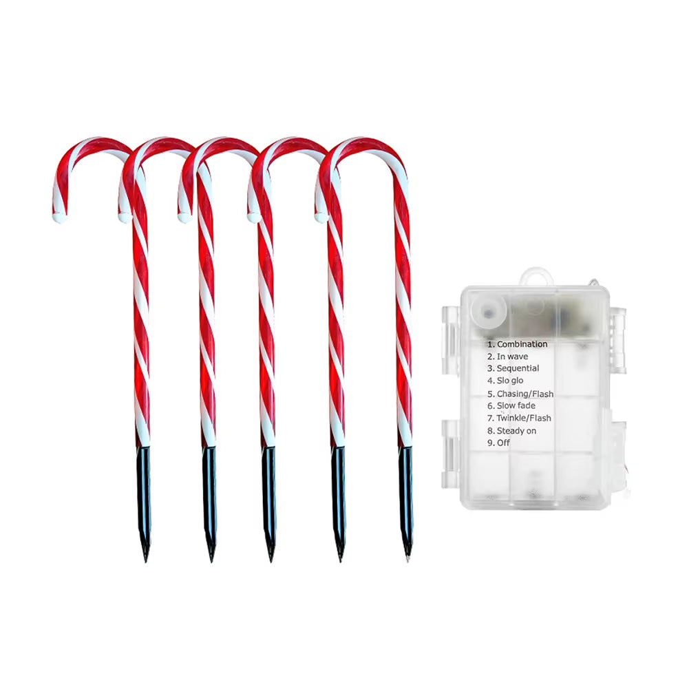 5 Pack 37Cm Christmas Candy Cane Pathway Markers, Xmas Candy Cane Stake Lights Outdoor for Walkway Garden Lawn Holiday Decor