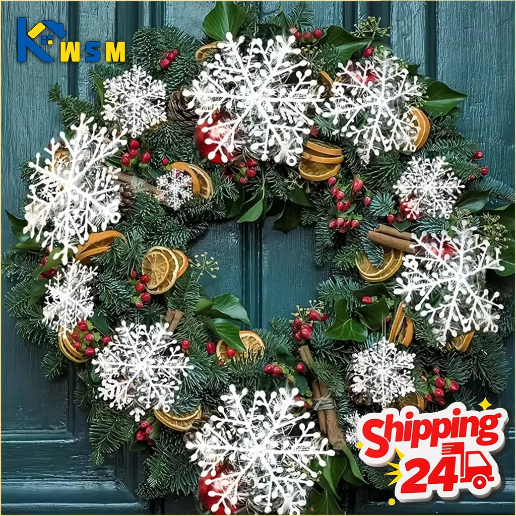Christmas Snowflakes Plastic Brushed Ornaments Snowflake Tree Hanging Decorations Winter Party Holiday Home Decoration Supplies