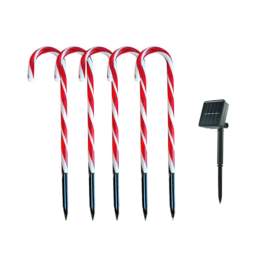 5 Pack 37Cm Christmas Candy Cane Pathway Markers, Xmas Candy Cane Stake Lights Outdoor for Walkway Garden Lawn Holiday Decor