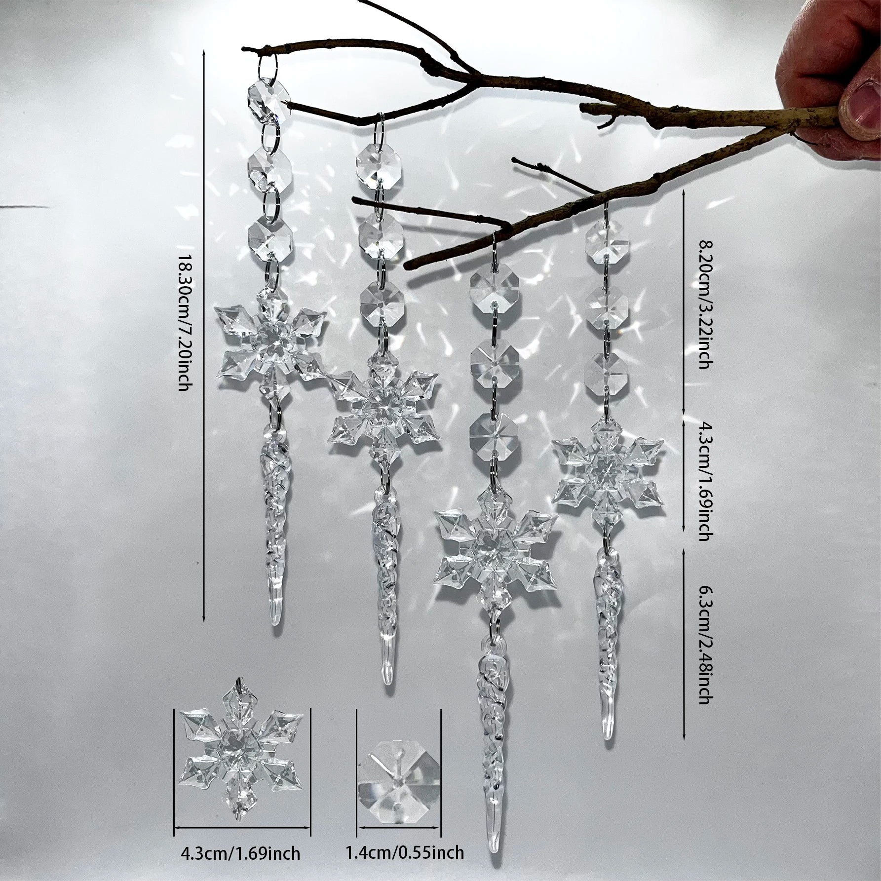 12PCS Snowflake Transparent Acrylic Crystal Hanging Ornament Christmas Festival Decoration Home Decor Christmas Tree Decoration