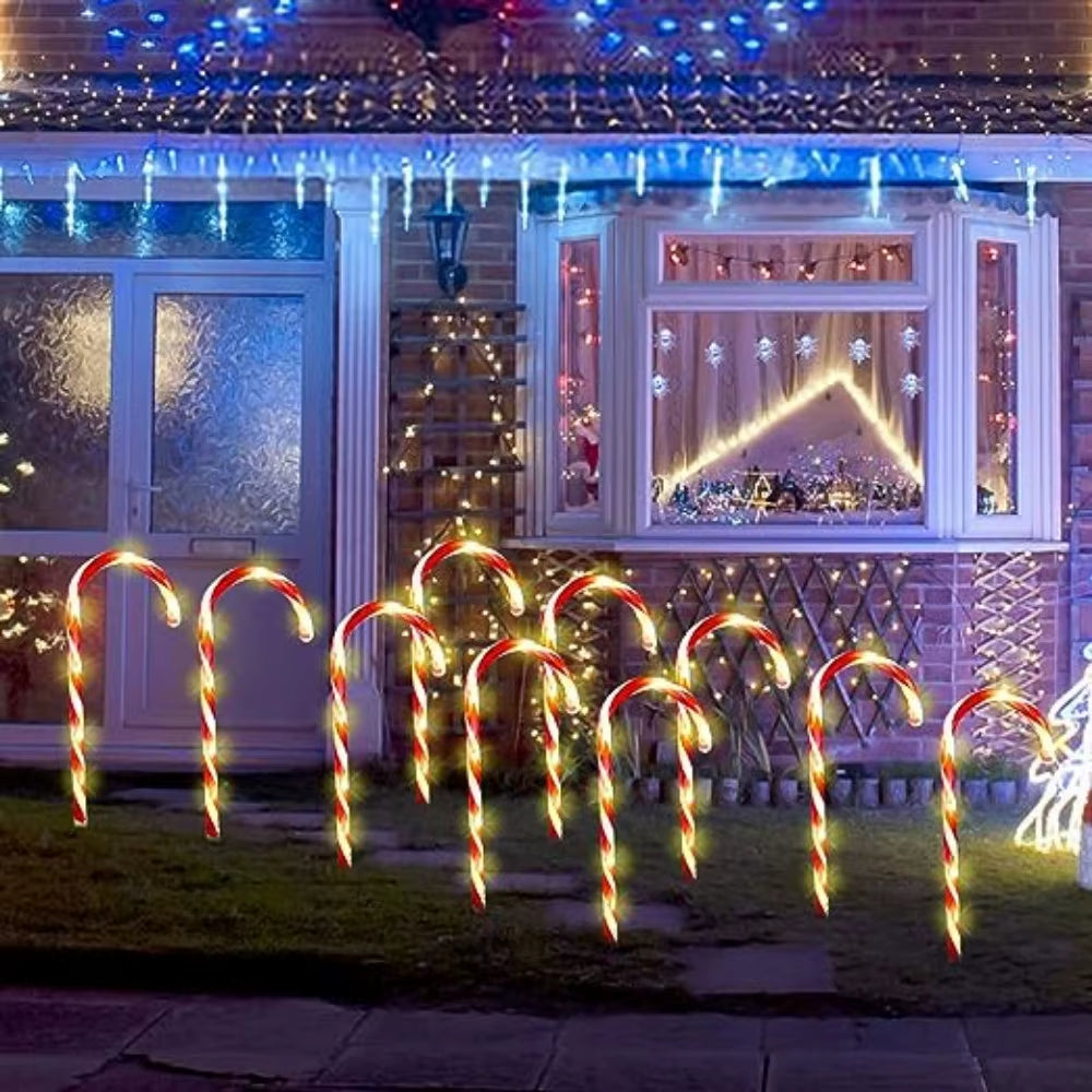 5 Pack 37Cm Christmas Candy Cane Pathway Markers, Xmas Candy Cane Stake Lights Outdoor for Walkway Garden Lawn Holiday Decor