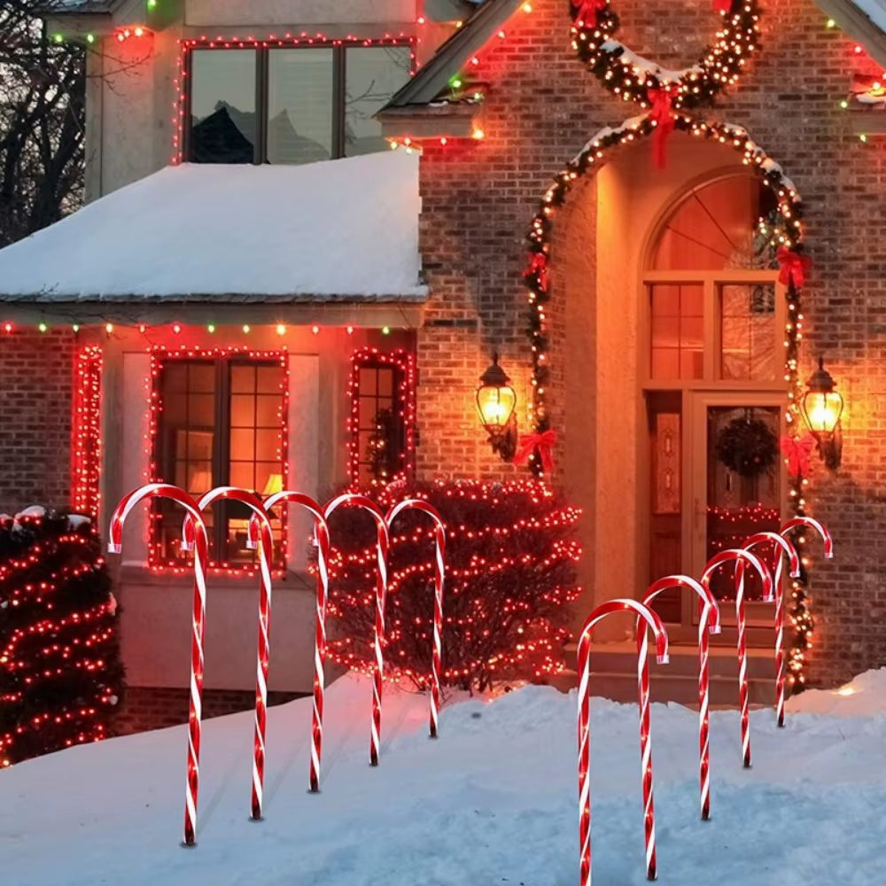 5 Pack 37Cm Christmas Candy Cane Pathway Markers, Xmas Candy Cane Stake Lights Outdoor for Walkway Garden Lawn Holiday Decor